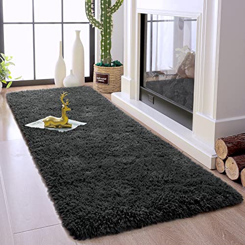 Chicrug Soft Runner Rugs for Bedroom Living Room Plush Fluffy Rug 2x6 Feet, Shag Furry Area Rug Carpet Non Shedding for Nursery Children Kids Girls Room Home Decorative, Dark Grey - Image 2