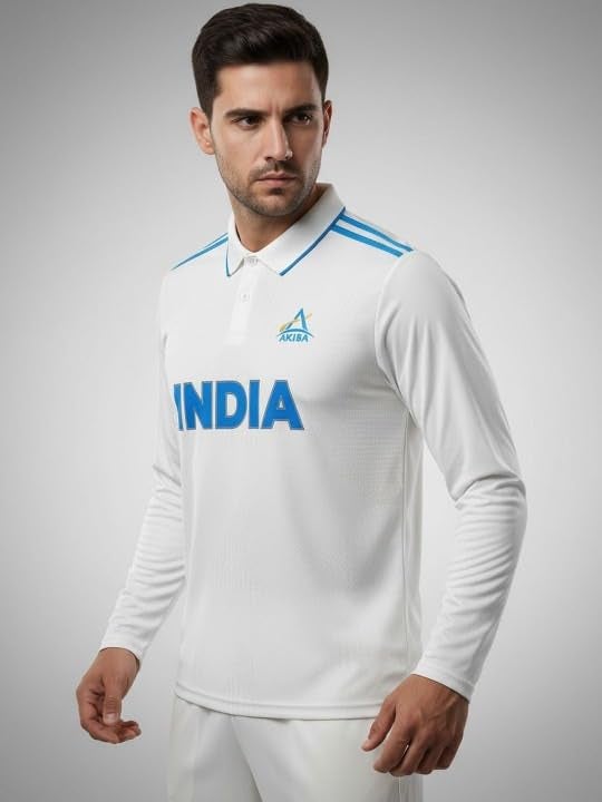 AKIBA Indian Cricket Test Team Full-Sleeve Polo T-Shirt for Men/Women White - Image 3