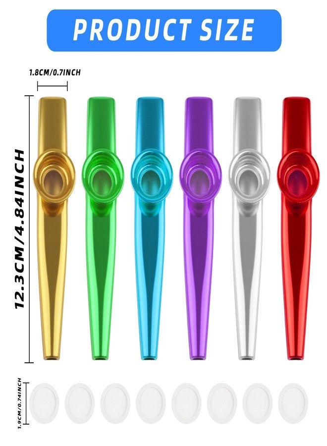 Pretwad 6 PCS Metal Kazoos with 8 PCS Spare Diaphragms - Premium Kazoos Musical Instruments for Adults & Kids, A Good Companion for Ukulele, Violin, Guitar,Piano Keyboard, Perfect for Parties, Music Lovers - Image 2