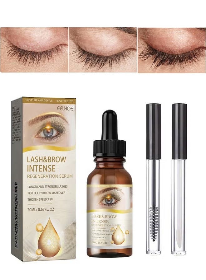 EELHOE Lash & Brow Intense Regeneration Serum，Eyelashes Enhancer Liquid, Organic Castor Oil with Brush, Advanced Formula for Longer Fuller Thicker Eyelashes and Eyebrows, Perfect for Natural Growth Boost, 20ML - Image 1