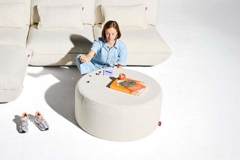 Fatboy Pfffh Boucle Recycled Round Ottoman | Multifunctional | Super strong core | Stylish, versatile design for any room | Indoor pouf for seating, footrest, or side table | 90x90x40 cm - Creme - Image 3