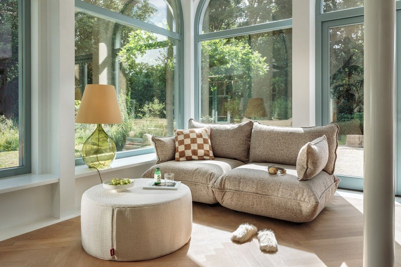 Fatboy Pfffh Boucle Recycled Round Ottoman | Multifunctional | Super strong core | Stylish, versatile design for any room | Indoor pouf for seating, footrest, or side table | 90x90x40 cm - Creme - Image 2