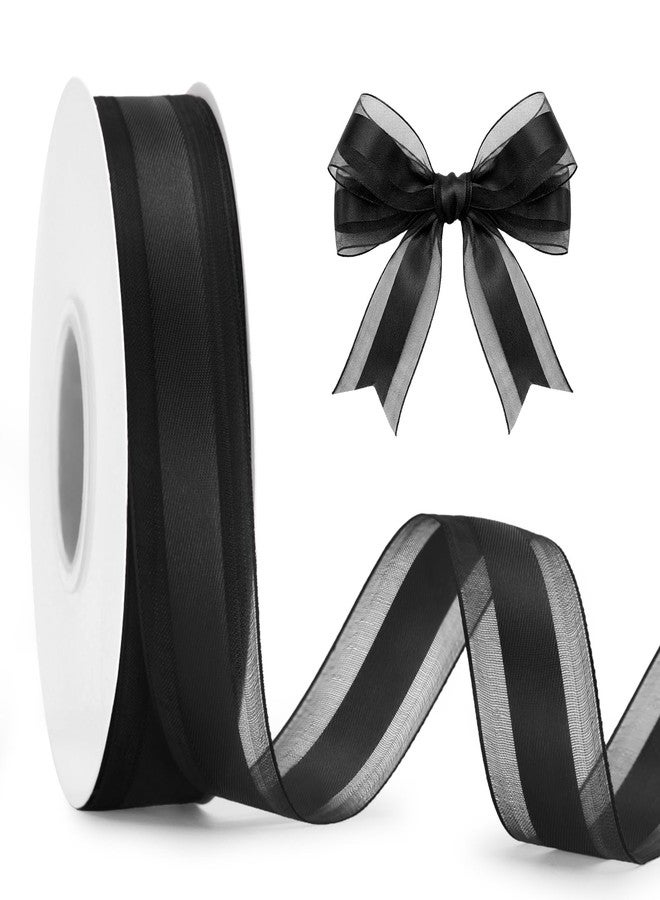KINGLAKE Black Satin Ribbon - 1 Inch x 50 Yards Black Organza Ribbon for Gift Wrapping Chiffon Ribbon for Crafts Flower Bouquet Wedding Bridal Shower Birthday Graduation Halloween Decor - Image 1
