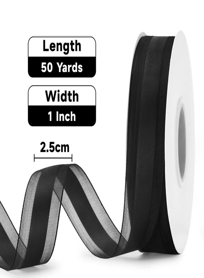 KINGLAKE Black Satin Ribbon - 1 Inch x 50 Yards Black Organza Ribbon for Gift Wrapping Chiffon Ribbon for Crafts Flower Bouquet Wedding Bridal Shower Birthday Graduation Halloween Decor - Image 2