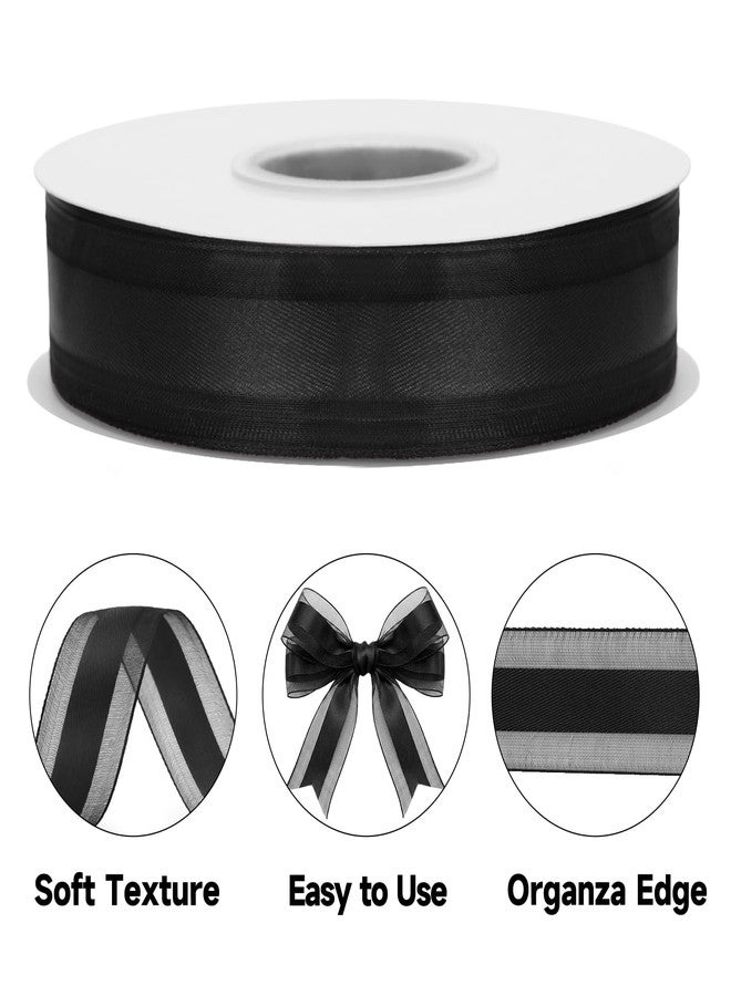 KINGLAKE Black Satin Ribbon - 1 Inch x 50 Yards Black Organza Ribbon for Gift Wrapping Chiffon Ribbon for Crafts Flower Bouquet Wedding Bridal Shower Birthday Graduation Halloween Decor - Image 3
