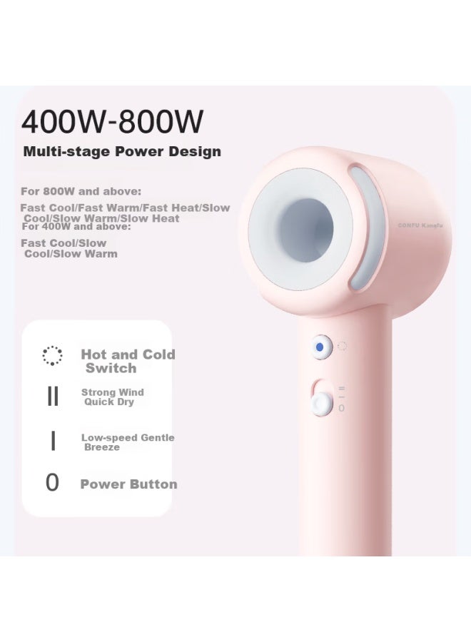 Confu High-speed Hair Dryer 800w Low Power Negative Ion Hair Care Fast Drying Dormitory Home Use Birthday Gift Leafless Hair Dryer F9air Youth Edition Pink - Image 4