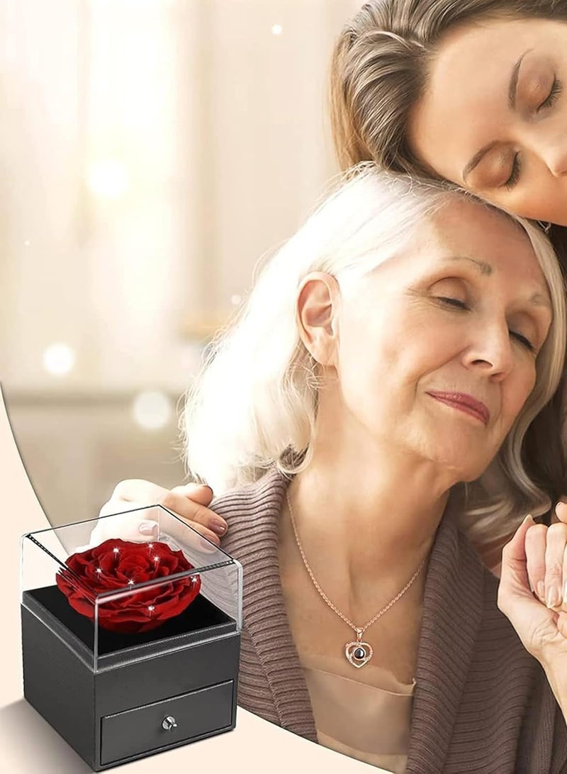 MAOGEDA Preserved Flowers with Necklace Gift Box - Forever Red Rose with I Love You Necklace for Mom/Daughter/Girlfriend/Wife on Anniversary/Wedding/Birthday/Birthday (Red) - Image 5