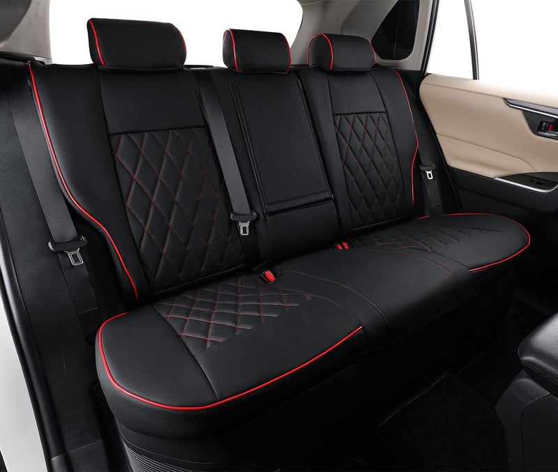 EKR Rav4 Seat Covers for Toyota RAV4 Hybrid 2019-2025(Not for Hybrid/PHEV XSE,SE)Leather Car Truck Seat Cover Full Set for Suv,Waterproof Automotive Seat Protector,Faux Leather(Black with Red Piping) - Image 5