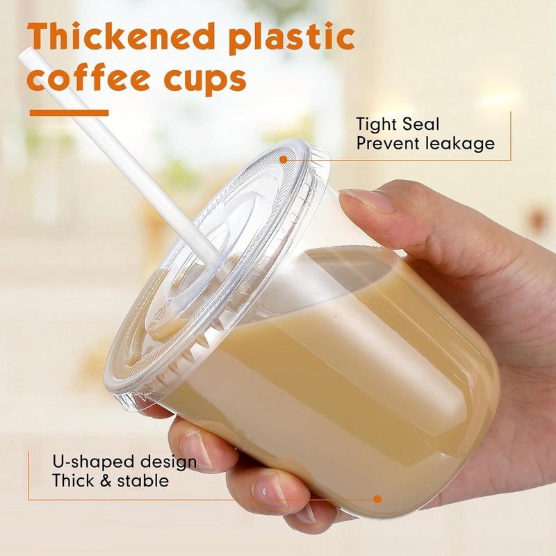 Ziliny 50 Sets Clear Plastic Cups with Lids and Straws, Disposable Iced Coffee Cups for Drinking, Cold Drinks, Juice, Smoothie, Pet Cup for Coffee Shops, Party, Christmas (12 oz) - Image 4