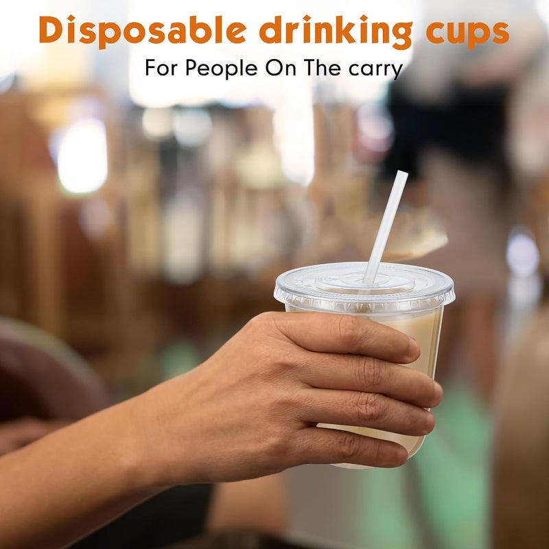Ziliny 50 Sets Clear Plastic Cups with Lids and Straws, Disposable Iced Coffee Cups for Drinking, Cold Drinks, Juice, Smoothie, Pet Cup for Coffee Shops, Party, Christmas (12 oz) - Image 5