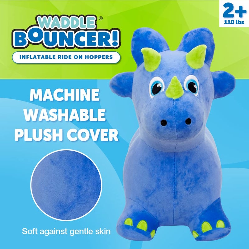 WADDLE Bouncy Hopper Inflatable Animal Hopping Plush, Indoor and Outdoor Toy for Toddlers and Kids, Pump Included, Boys and Girls Ages 2 Years and Up (Triceratops) - Image 2