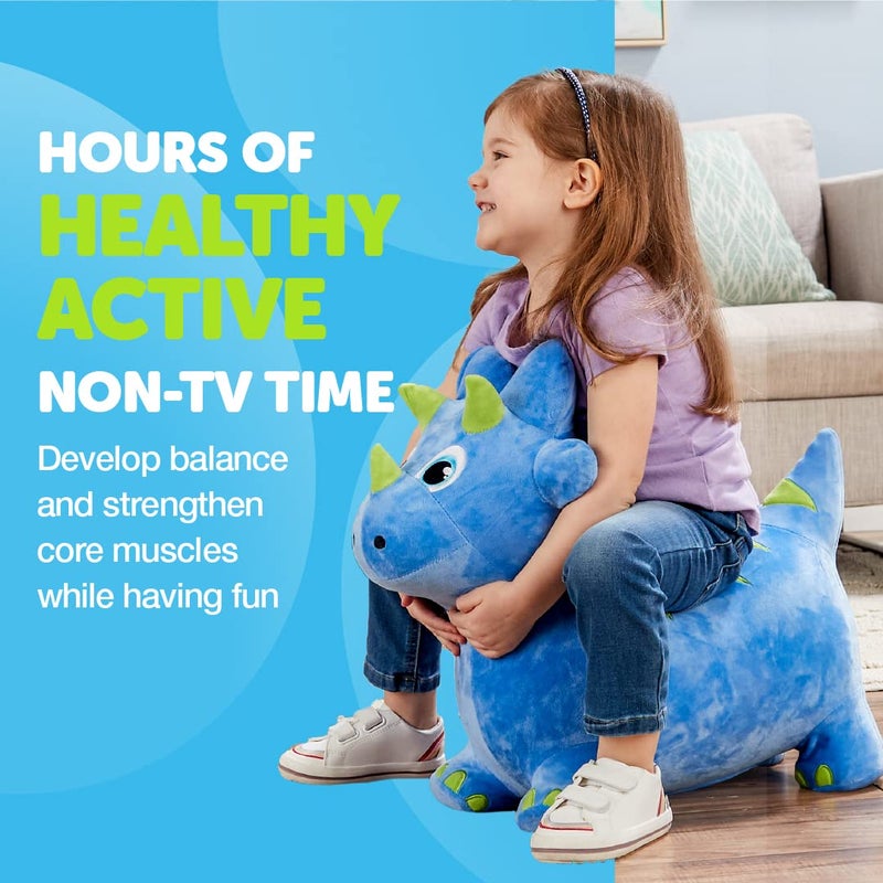 WADDLE Bouncy Hopper Inflatable Animal Hopping Plush, Indoor and Outdoor Toy for Toddlers and Kids, Pump Included, Boys and Girls Ages 2 Years and Up (Triceratops) - Image 3