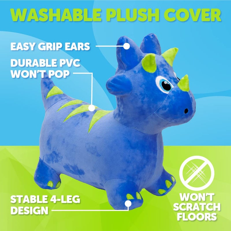 WADDLE Bouncy Hopper Inflatable Animal Hopping Plush, Indoor and Outdoor Toy for Toddlers and Kids, Pump Included, Boys and Girls Ages 2 Years and Up (Triceratops) - Image 5
