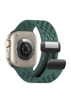 TenTech Breathable Silicone Sports Watch Band with Magnetic Clasp for Apple Watch Ultra/Ultra 2, Size 49mm 45mm 44mm 42, Soft Band for iWatch Series 9/8/7/6/5/4/3/2 /1/SE – Pine green