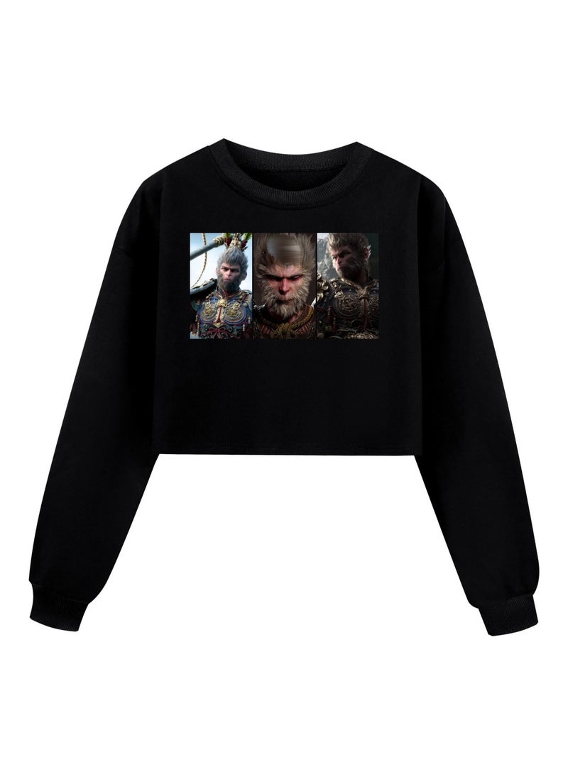 MQD Black Myth Wukong Girl Half Waist Loose Hoodie 