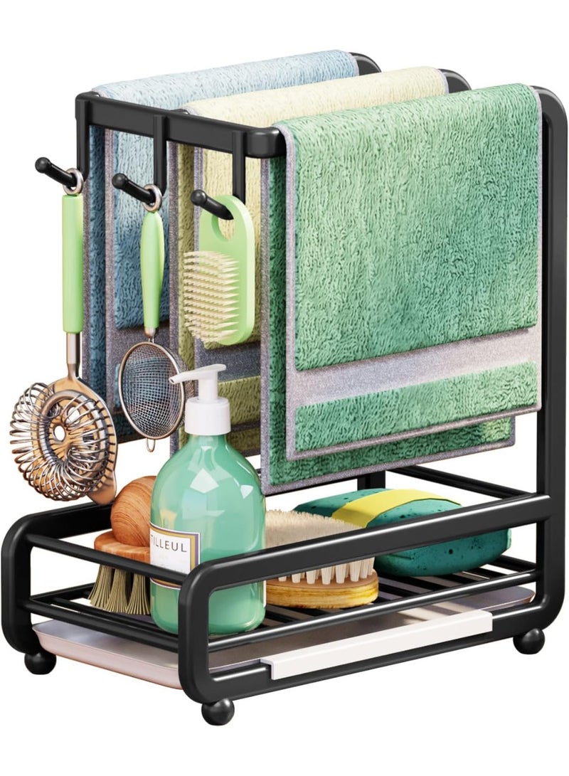 Bukela Carbon Steel Kitchen Sink Caddy Organizer Wall Mounted or Countertop with Removable Drip Tray Holds Sponge Soap Brush Dishcloth Towel - Image 1