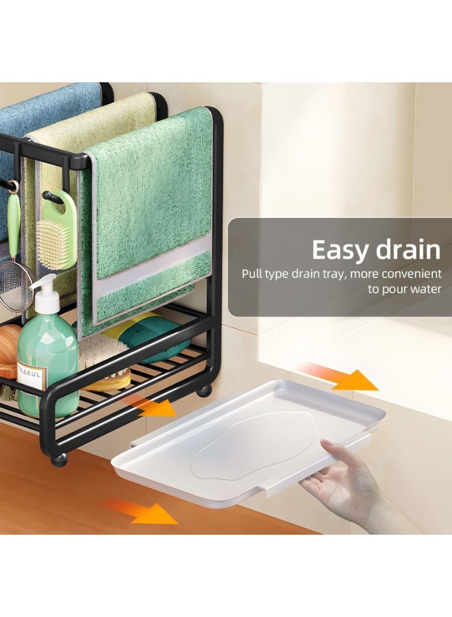Bukela Carbon Steel Kitchen Sink Caddy Organizer Wall Mounted or Countertop with Removable Drip Tray Holds Sponge Soap Brush Dishcloth Towel - Image 2