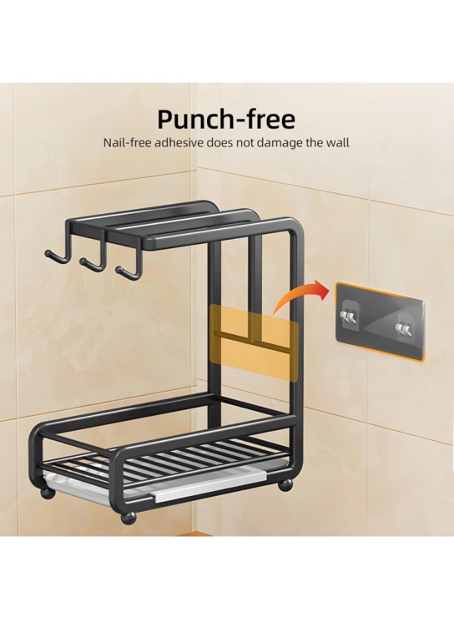 Bukela Carbon Steel Kitchen Sink Caddy Organizer Wall Mounted or Countertop with Removable Drip Tray Holds Sponge Soap Brush Dishcloth Towel - Image 3
