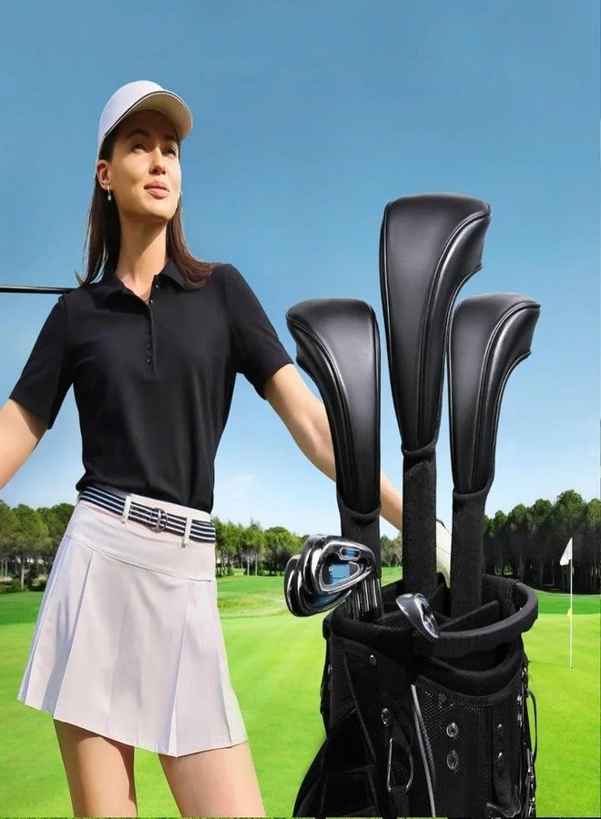 PONADA Golf Club Covers - Golf Club Head Covers for Driver,Fairway Woods and Hybrid - 3pcs Long Neck PU Leather Golf Headcover Set for Club Men Women with Interchangeable No. Tags (Black) - Image 2
