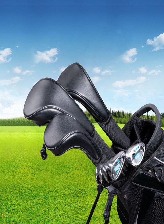 PONADA Golf Club Covers - Golf Club Head Covers for Driver,Fairway Woods and Hybrid - 3pcs Long Neck PU Leather Golf Headcover Set for Club Men Women with Interchangeable No. Tags (Black) - Image 1