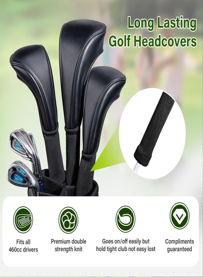 PONADA Golf Club Covers - Golf Club Head Covers for Driver,Fairway Woods and Hybrid - 3pcs Long Neck PU Leather Golf Headcover Set for Club Men Women with Interchangeable No. Tags (Black) - Image 3