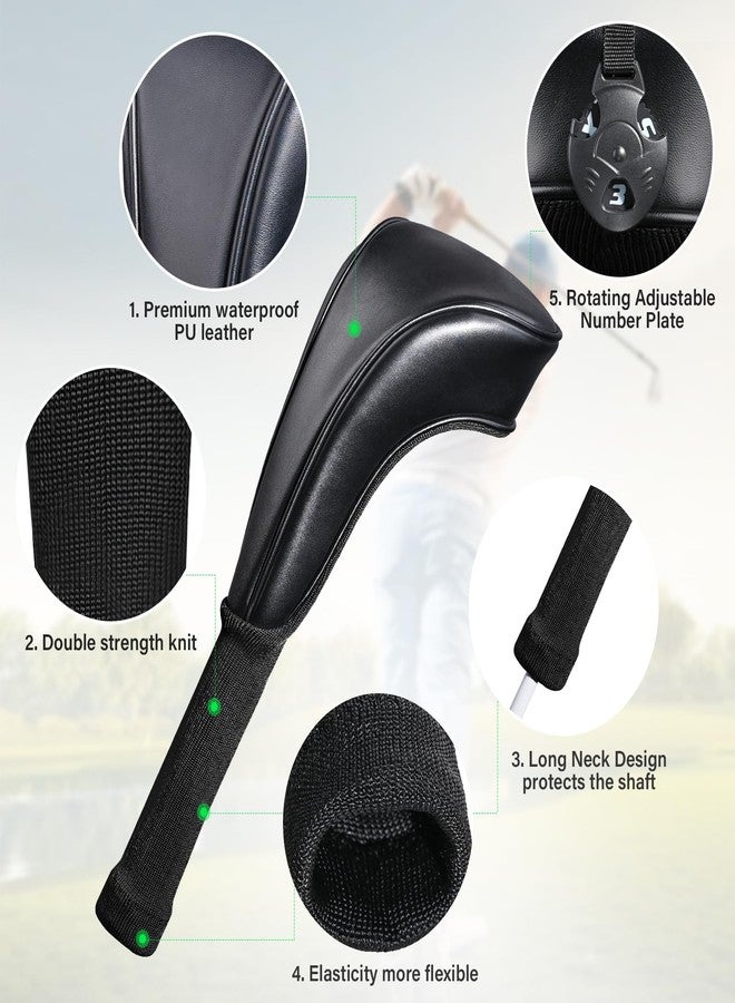 PONADA Golf Club Covers - Golf Club Head Covers for Driver,Fairway Woods and Hybrid - 3pcs Long Neck PU Leather Golf Headcover Set for Club Men Women with Interchangeable No. Tags (Black) - Image 4