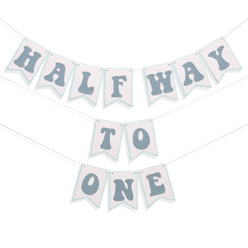 YOUAME Half Way To One Banner Neutral 6 Months Birthday Backdrop Baby Half Cake Smash Photo Props Birthday Party Decorations - Image 1