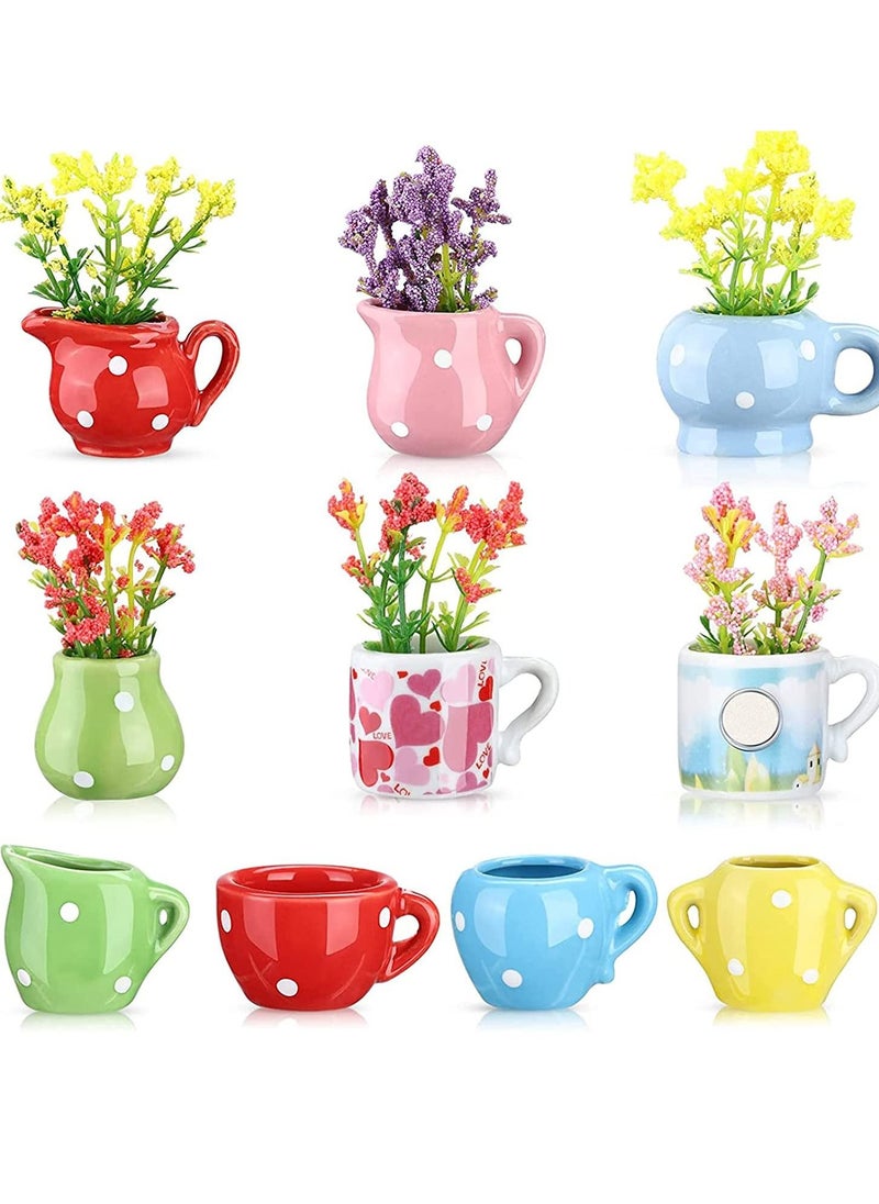 KASTWAVE Fridge Magnet Mini Artificial Plants Decorative Magnets Ceramic Glass Vase Flower Magnets Cute Magnets for Whiteboard Ceramic Refrigerator Magnets Magnetic Stickers for Fridge Locker Decors 10 Pieces  - Image 1