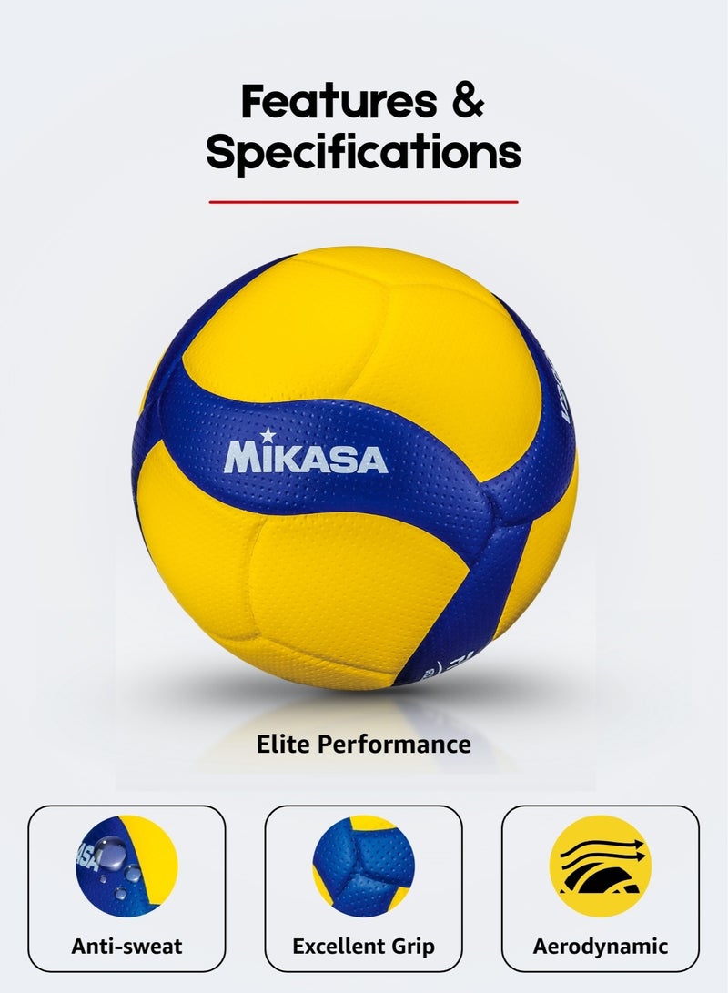 Mikasa Premium Size 5 Volleyball | Professional 8-Panel Design | Superior Grip & Long-Lasting Durability | Blue & Yellow - Image 4