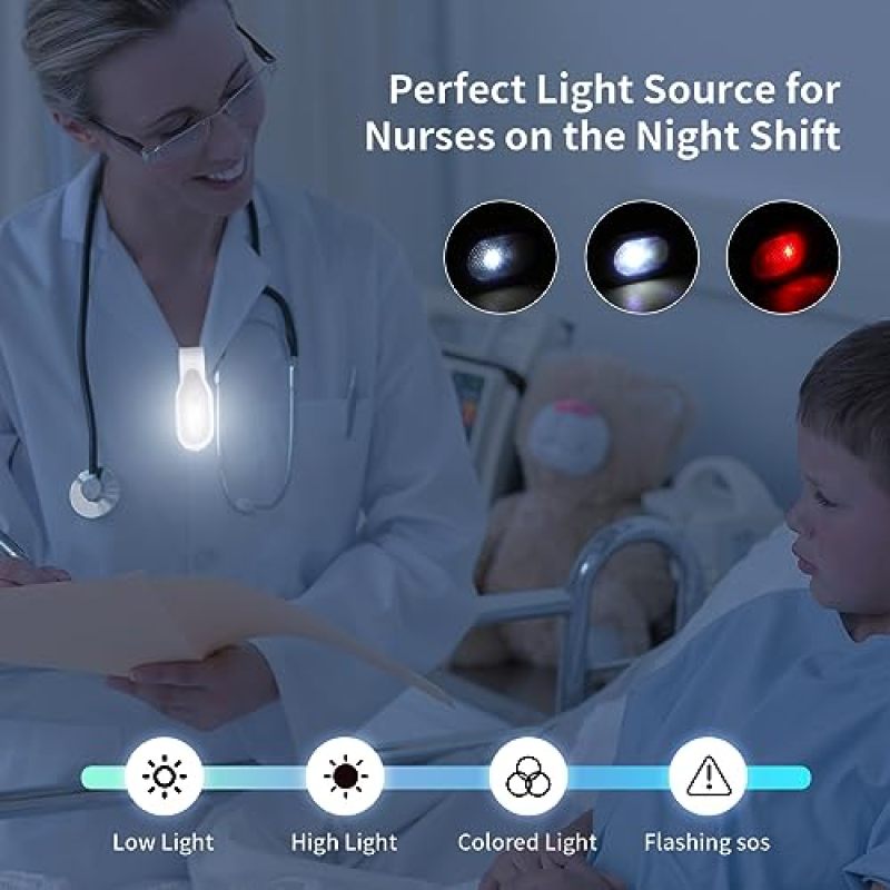 Rechargeable Nurse Light 3.05 X 2.54 X 3.81 Cm Blue Silicone Rubber Magnetic Clip - Adjustable Brightness Hands-Free LED Badge Light for Night Shift Medical Professionals - Image 2