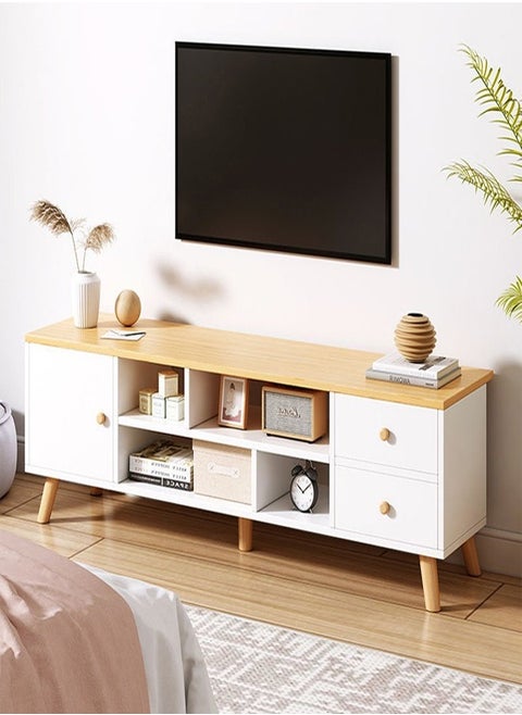 Modern Simple TV Cabinet With Large Capacity Drawers and Open Shelfs Combination Set TV Table for Home Living Room Furniture 120 x 38 x 30 CM