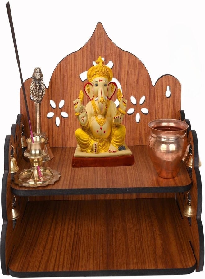 AR Art Engineered Wooden Pooja Mandir Temple Om Floral Design for Wall Mounted Home & Office (L-8, W-8, H-9 Inch) Light Brown – Elegant Spiritual Décor for Worship - Image 1