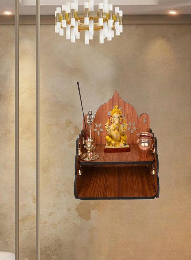 AR Art Engineered Wooden Pooja Mandir Temple Om Floral Design for Wall Mounted Home & Office (L-8, W-8, H-9 Inch) Light Brown – Elegant Spiritual Décor for Worship - Image 2