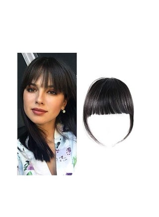 Natural Black Flat Bangs With Temples