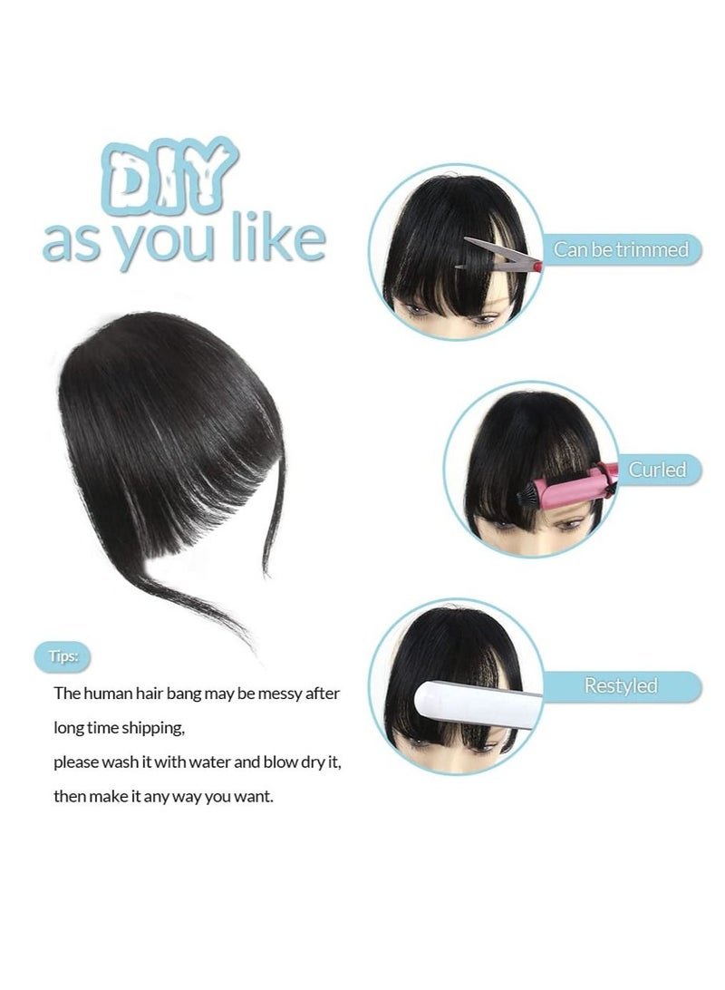Estelle Natural Real Human Hair Fringe Hand Tied Bangs Fashion Clip in Hair Extension Natural Black Flat Bangs With Temples - Image 5
