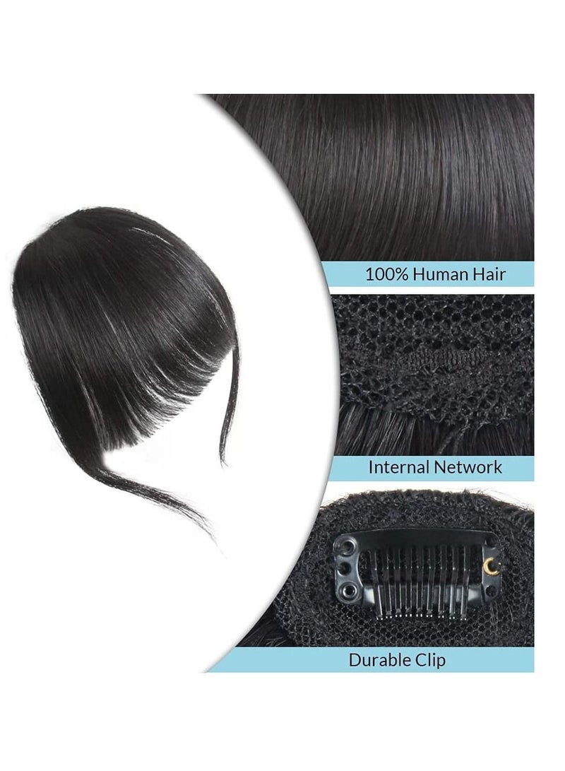 Estelle Natural Real Human Hair Fringe Hand Tied Bangs Fashion Clip in Hair Extension Natural Black Flat Bangs With Temples - Image 4