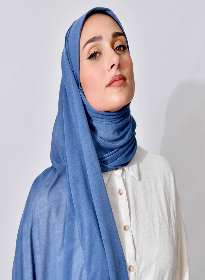 HAWRAA ABAYA Quarter-length cotton shawl, lined at the front with stitching - blue