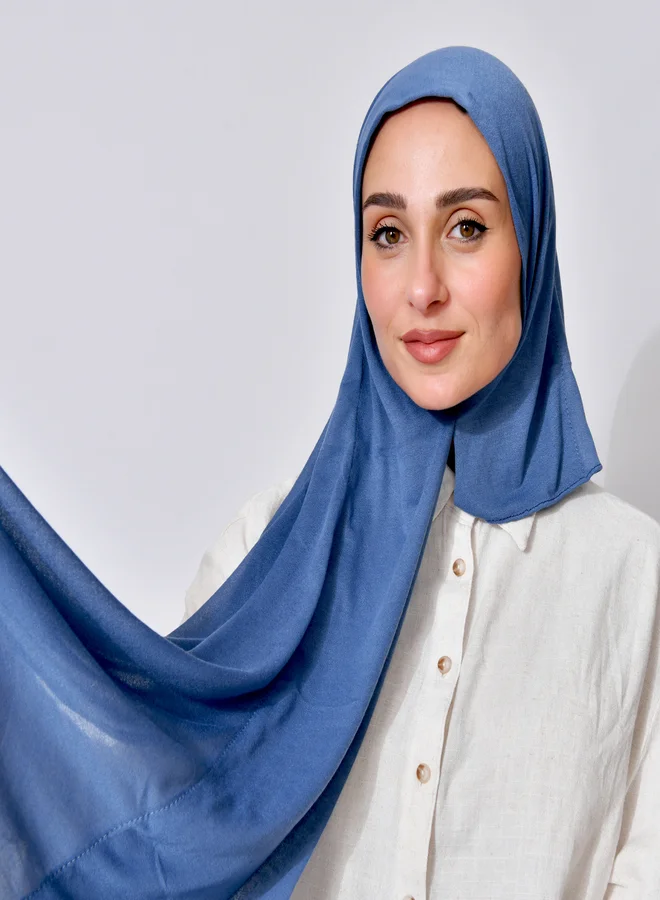 HAWRAA ABAYA Quarter-length cotton shawl, lined at the front with stitching - blue