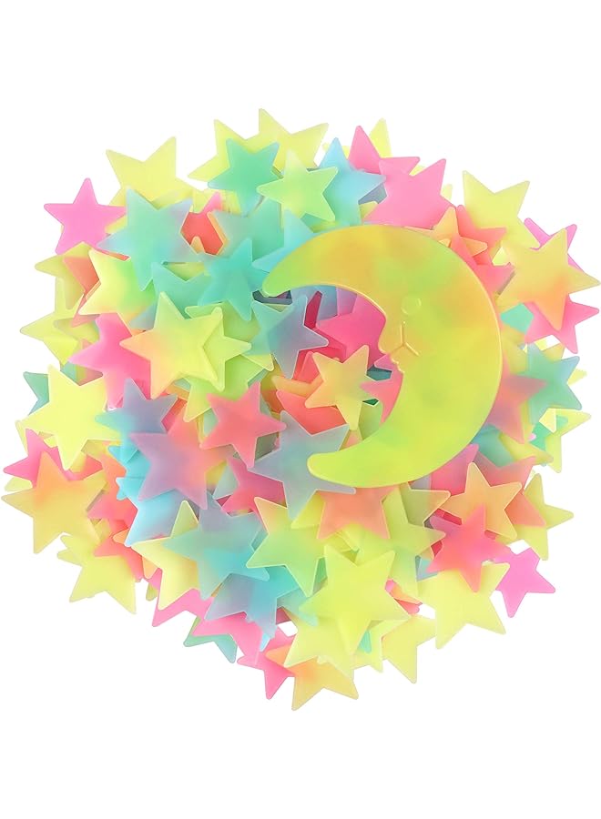 Amaonm Pcs Colorful Glow in The Dark Luminous Stars and Moon Fluorescent Noctilucent Plastic Wall Stickers Murals Decals for Home Art Decor Ceiling Wall Decorate Kids Babys Bedroom Room Decorations … - Image 1
