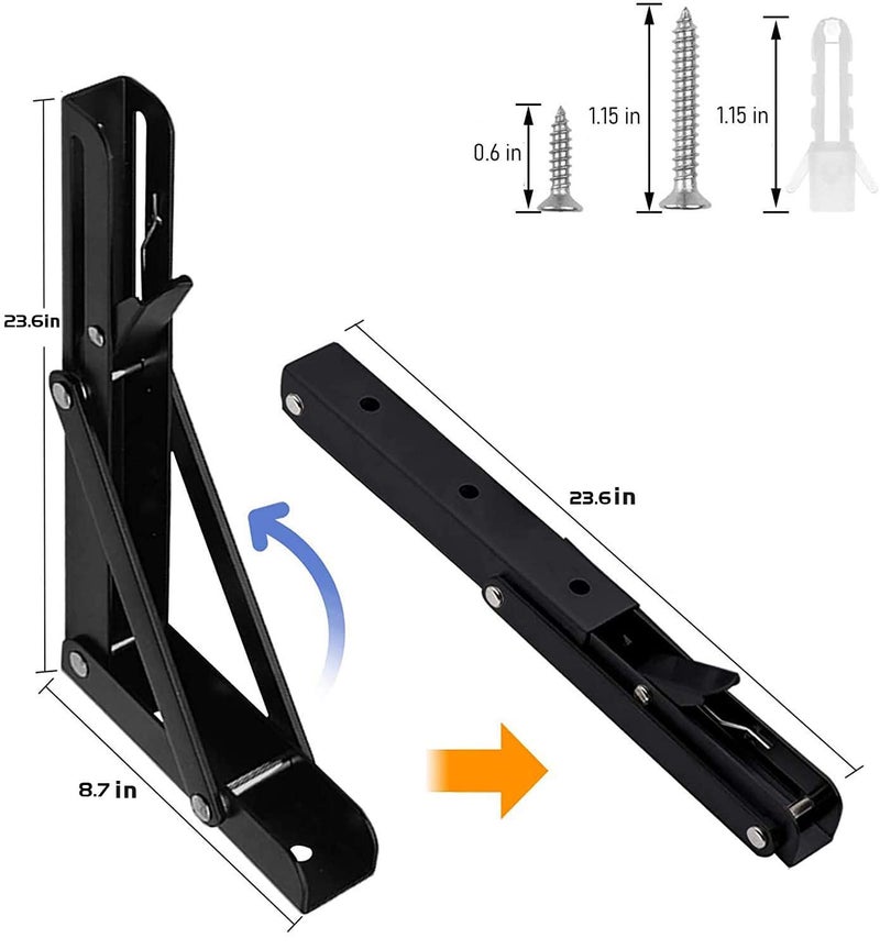 AUTOHJ Folding Shelf Brackets - 24 Inch 2 Pcs Heavy Duty Metal Collapsible Triangle Shelf Bracket, DIY Wall Mounted Shelf Bracket, Space Saving for Bench Table - Image 2