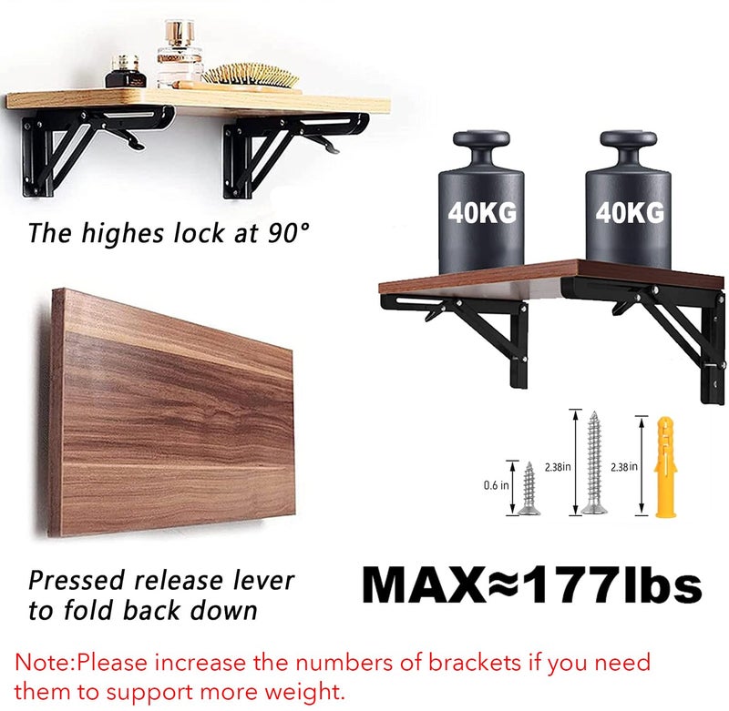 AUTOHJ Folding Shelf Brackets - 24 Inch 2 Pcs Heavy Duty Metal Collapsible Triangle Shelf Bracket, DIY Wall Mounted Shelf Bracket, Space Saving for Bench Table - Image 4