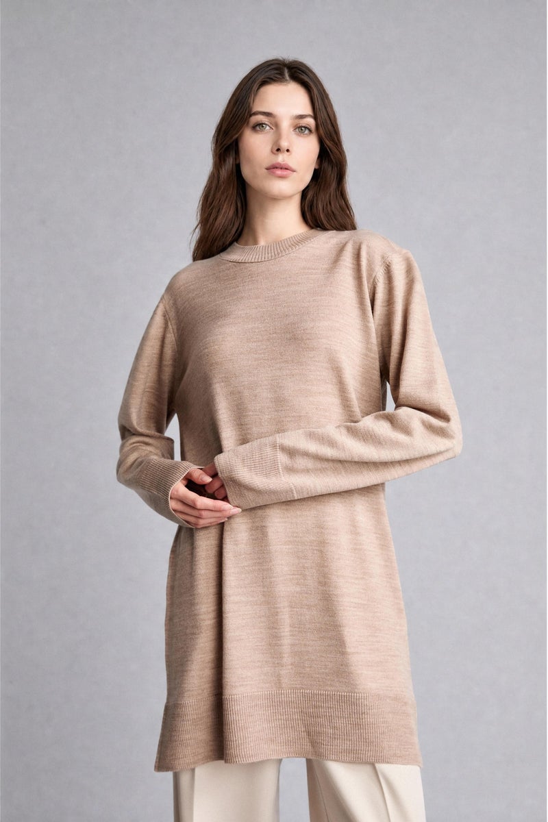 DeFacto Beige Woman Regular Fit Crew Neck Beige Knit Tunic Casual - Image 3