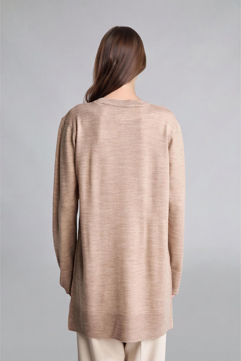 DeFacto Beige Woman Regular Fit Crew Neck Beige Knit Tunic Casual - Image 4
