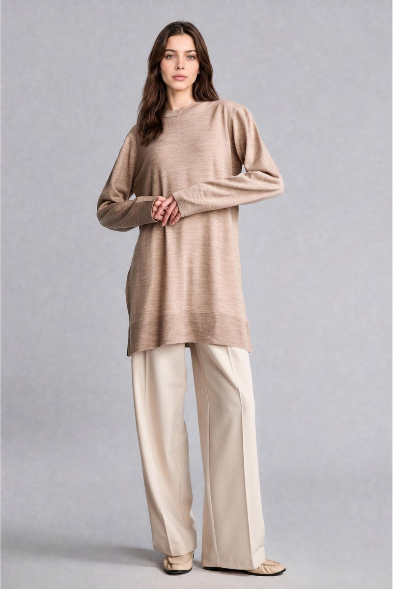 DeFacto Beige Woman Regular Fit Crew Neck Beige Knit Tunic Casual - Image 2