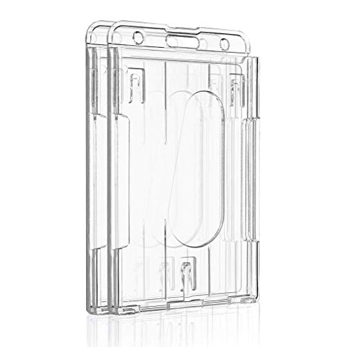 Pawfly 2 Pack Vertical 2-Card Badge Holder with Thumb Slot Hard Transparent PC Case Protector for Office School IDs Credit Cards Driver’s Licenses and Passes - Image 1