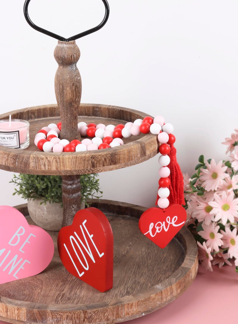 Meplait Valentine's Day Wood Beaded Garland with Tassel, Valentines Day Decor Farmhouse Rustic Beads Garland with Red Heart for Wall Hanging Home Decorations - Image 5