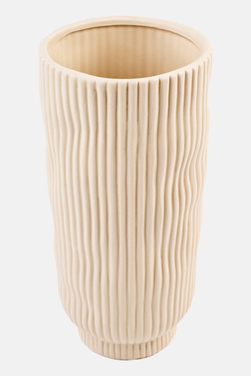 Muy Mucho Ribbed Ceramic Vase 24 H x 12 W cm, Off White - Image 1
