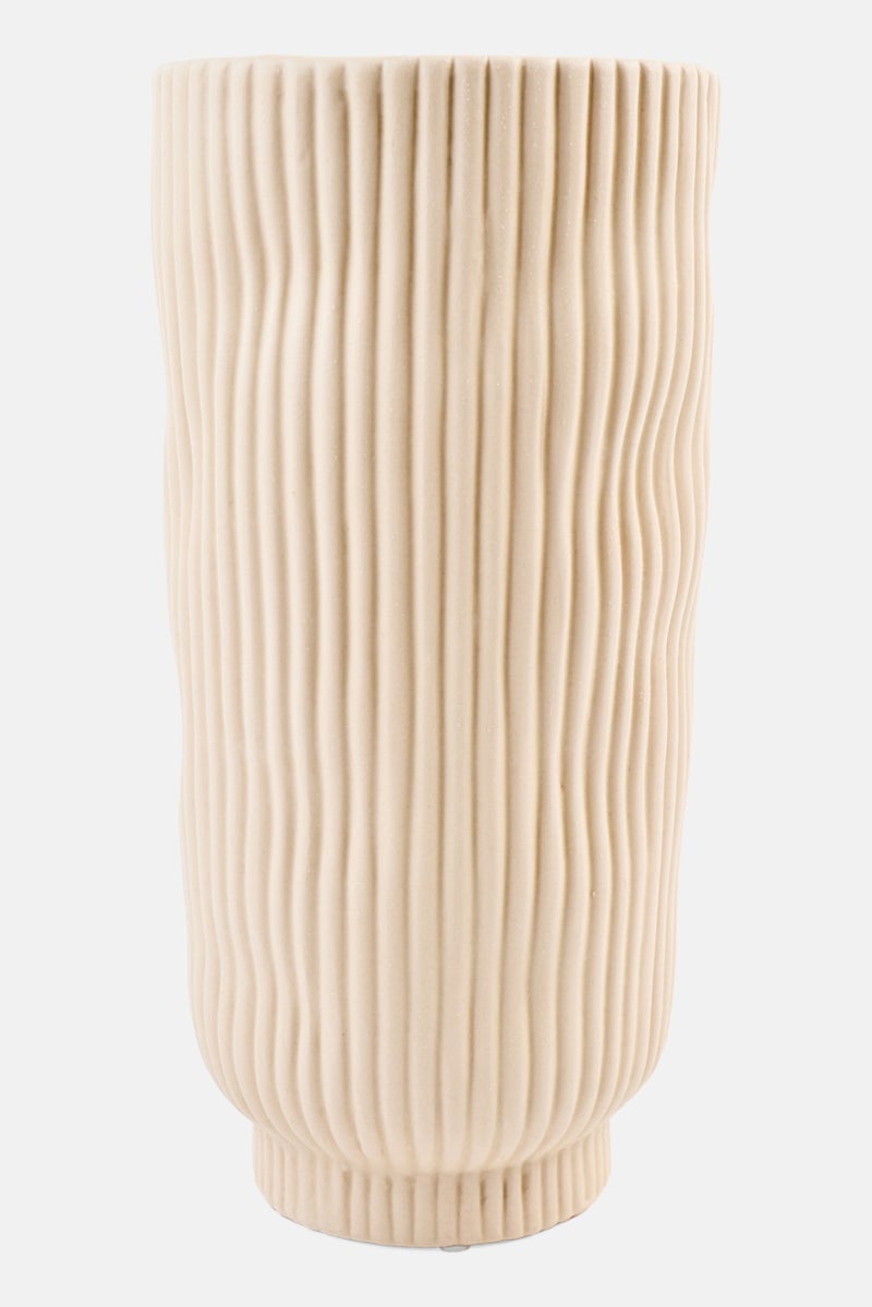 Muy Mucho Ribbed Ceramic Vase 24 H x 12 W cm, Off White - Image 2