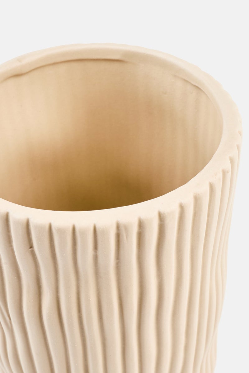 Muy Mucho Ribbed Ceramic Vase 24 H x 12 W cm, Off White - Image 3