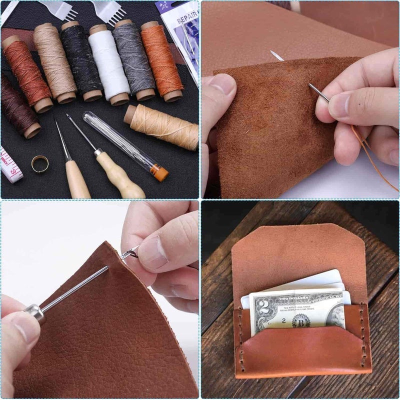 cridoz 35 Pcs Leather Pouch Kit with Hole Punch, Sewing Tools, Waxed Thread and Large-Eye Stitching Needles for Beginner Crafting Projects - Image 5